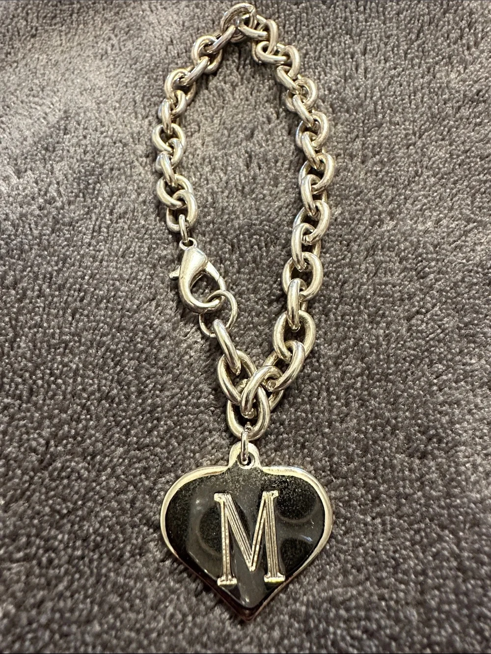 Monogram 'M' Heart Charm Bracelet - Silver Tone